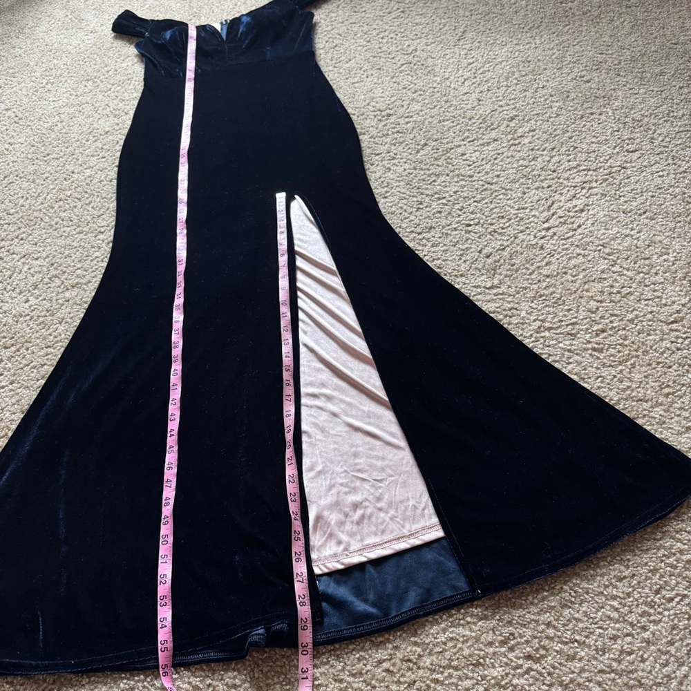 City Vibe Juniors Blue Velvet High Slit Gown Dress 11 - Picture 12 of 15